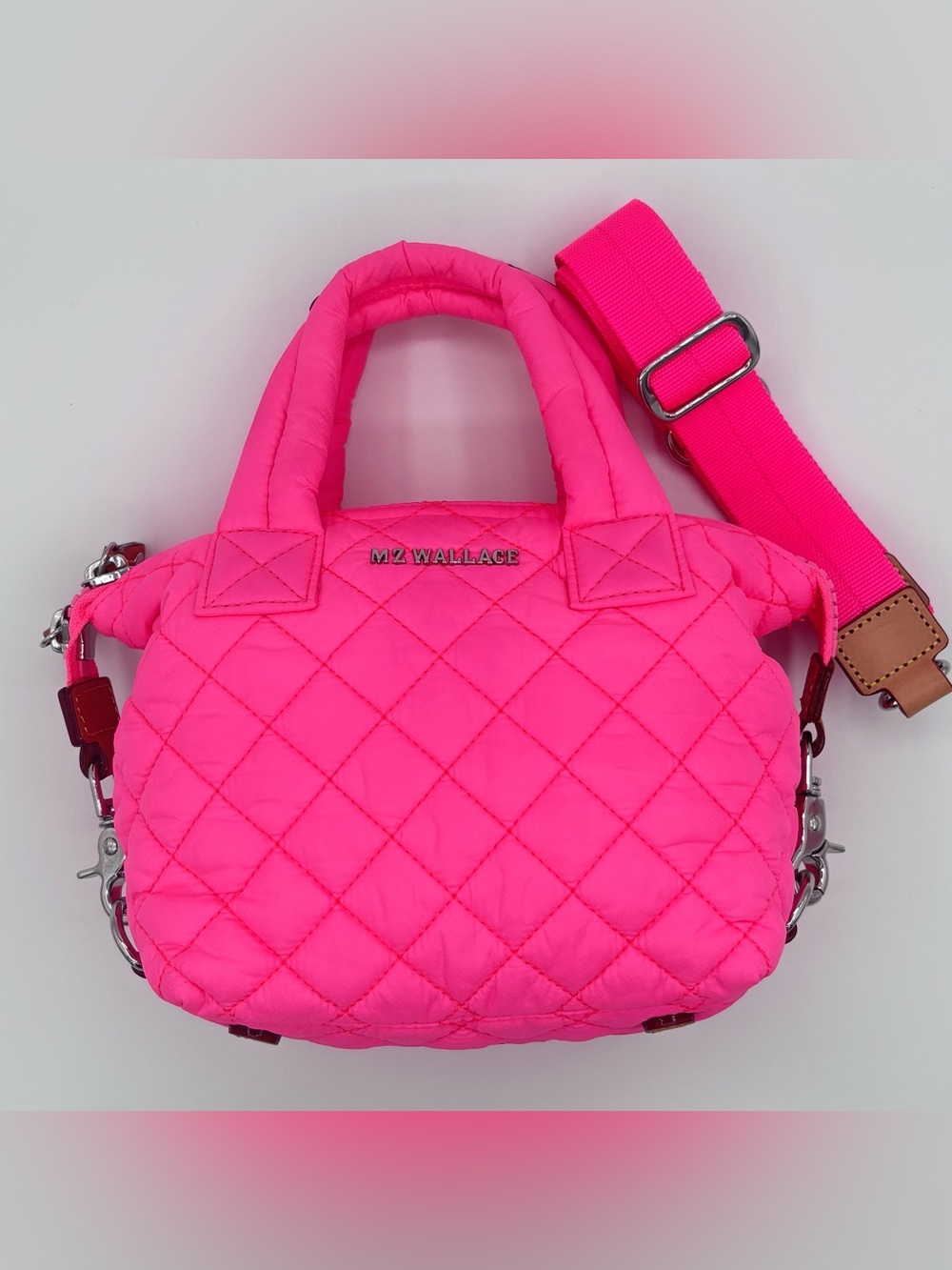 MZ Wallace | Micro Neon Pink Sutton | Quilted Crossbody Tote